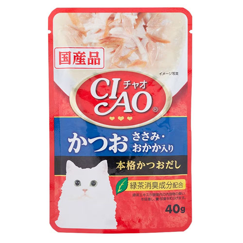 Ciao Pouch 40g อาหารเปียกสำหรับแมว คัทสึโอะ+สันในไก่หน้าปลาโอ