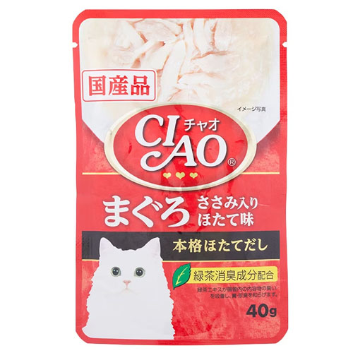 Ciao Pouch 40g อาหารเปียกสำหรับแมว  ทูน่ามากุโร่+สันในไก่หอยเชลล์