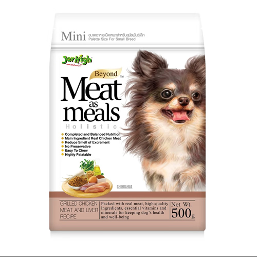 Jerhigh Meat as Meal ไก่และตับ อาหารเม็ดนิ่มสำหรับสุนัข 500g