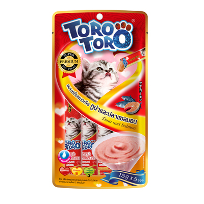 Toro Toro ครีมแมวเลีย ปลาทูน่าและปลาแซลมอน 60g ( 15gx5ซอง)