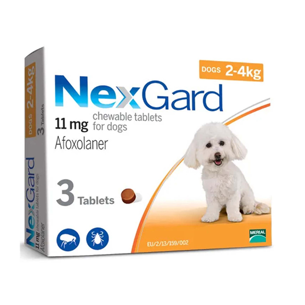 NEXGARD 2-4 KG กำจัด เห็บ หมัด ไรหู ไรขี้เรื้อน ( 3 เม็ด)