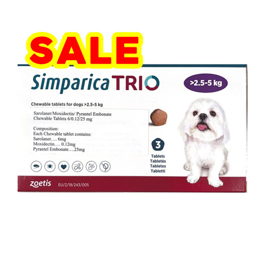 [EXP1-2025] Simparica Trio  2.6-5 KG กำจัดเห็บ หมัด พยาธิ