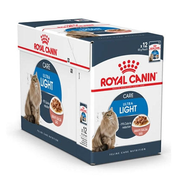 Royal Canin Ultra Light gravy Pouch 85g 1กล่อง (12ซอง) อาหารเปียกสำหรับแมวสูตรลดน้ำหนัก เม็ดนิ่มในน้ำเกรวี่