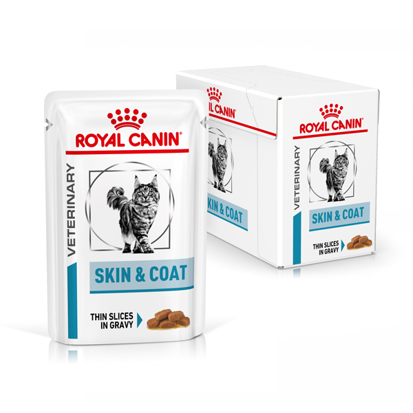 Royal canin VET skin and coat 12 ซอง อาหารเปียกเม็ดนิ่มในน้ำเกรวี่ สำหรับบำรุงขนและผิวหนังแมวให้แข็งแรง