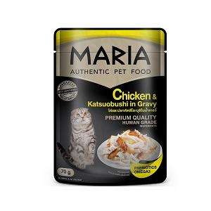 Maria cat อาหารเปียกแมวไก่และปลาคัตสึโอะบูชิชในเกรวี่ 70 กรัม