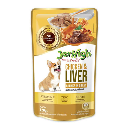 Jerhigh Pouch 120g อาหารเปียกสำหรับสุนัข รสไก่และตับ