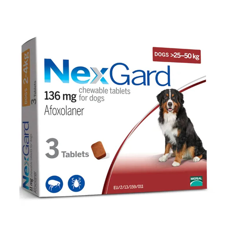 (3เม็ด) NEXGARD น้ำหนัก 25-50 Kg เม็ดเคี้ยวกำจัดเห็บ หมัด ไรหู ไรขี้เรื้อน