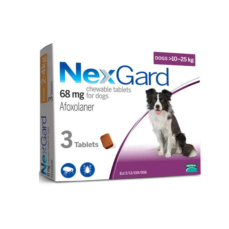 (3เม็ด) NEXGARD น้ำหนัก 10-25 Kg เม็ดเคี้ยวกำจัดเห็บ หมัด ไรหู ไรขี้เรื้อน