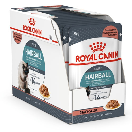 Royal Canin Gravy Hairball Care Pouch 85 g. x 12 อาหารแมวแบบเปียกชนิดซอง สูตรป้องกันการเกิดก้อนขน ขนาด 85 ก. (12 ซอง)