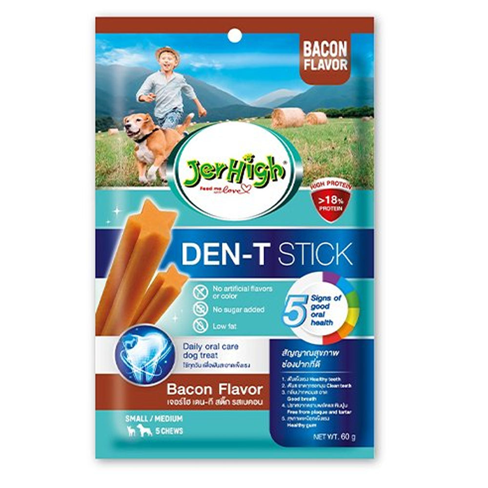 Jerhigh Den-T stick 50 g ขนมขัดฟัน รสเบคอน