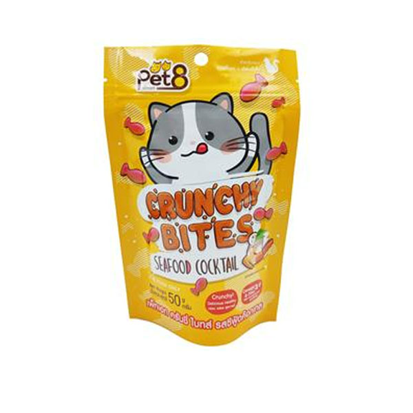 PET8 Crunchy Bites 50 g ครันชี่ไบท์ ซีฟู๊ด  ขนมแมว