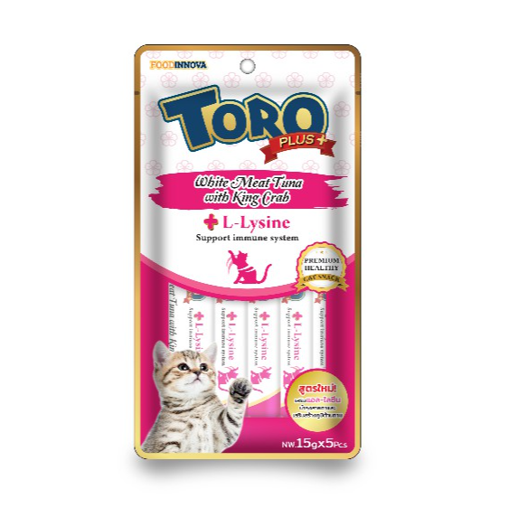 Toro Toro PLUS โทโร่ พลัส ขนมครีมแมวเลีย (15gx5ซอง/แพ็ค) ทูน่าปูยักษ์ไลซีน