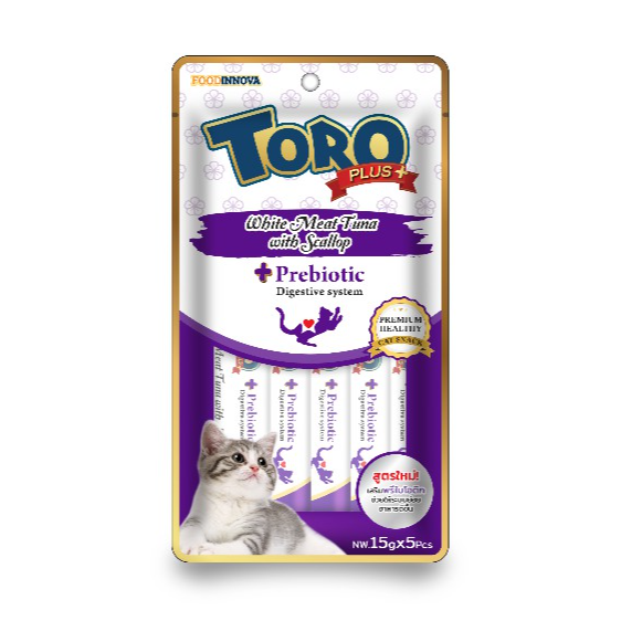 Toro Toro PLUS โทโร่ พลัส ขนมครีมแมวเลีย (15gx5ซอง/แพ็ค) ทูน่าเนื้อขาวกับหอยเชลล์