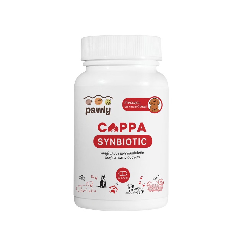 Pawly Cappa Synbiotic ผลิตภัณฑ์รักษาสมดุลในระบบทางเดิน 30 เม็ด (พันธุ์กลาง-ใหญ่)