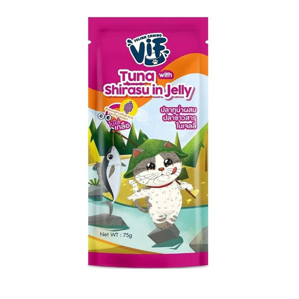 Felina VIF cat 75g Adult ทูน่าผสมปลาข้าวสารในเจลลี่