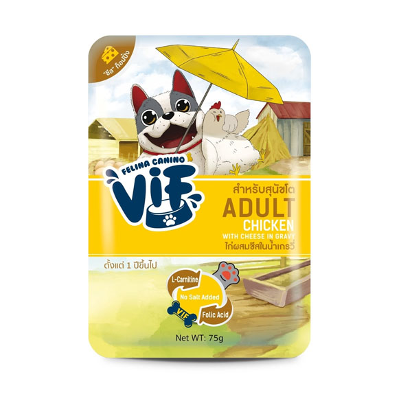 Felina vif dog 75 กรัม Adult ไก่และชีสในน้ำเกรวี่