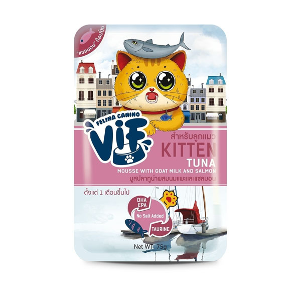 Felina vif cat 75g Kitten มูสทูน่าผสมนมแพะและแซลมอน