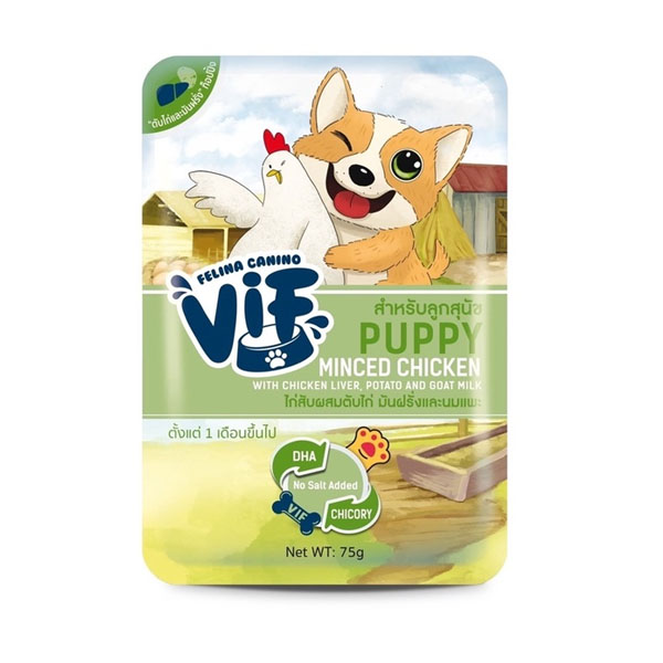 Felina vif dog 75g Puppy ไก่ผสมตับไก่มันฝั่งและนมแพะ