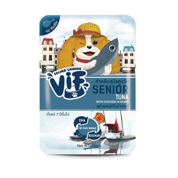 Felina vif dog 75g Senior ทูน่าและไก่ในเกรวี่