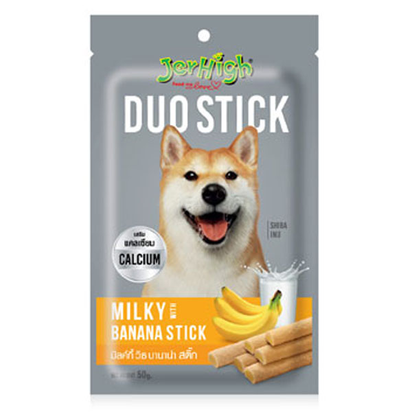 JERHIGH DUO STICK MILKY BANANA 50 g สติ๊กสอดไส้รสนมกล้วย  ขนมสุนัข