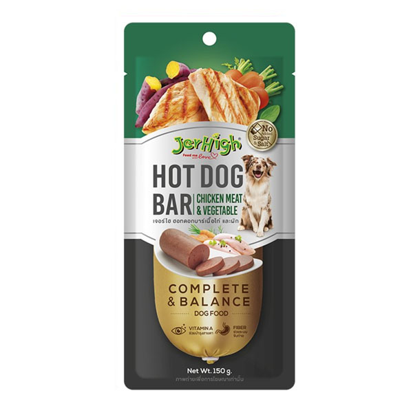 Jerhigh Hot dog Bar 150g ไส้กรอกรสไก่และผัก  ขนมสุนัข