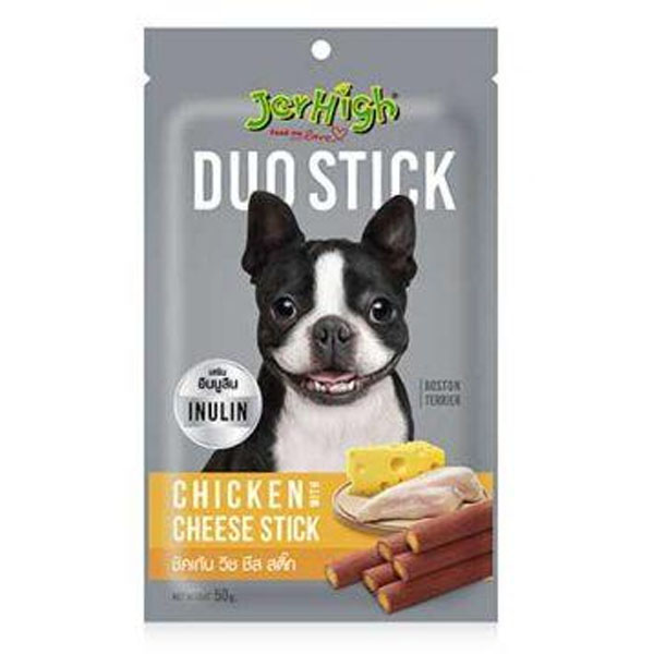 JERHIGH DUO STICK CHICKEN CHEESE 50 g สติ๊กสอดไส้รสไก่และชีส  ขนมสุนัข