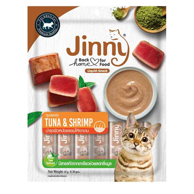 JINNY ครีมแมวเลีย รส ทูน่าและกุ้ง 14gx20 pcs