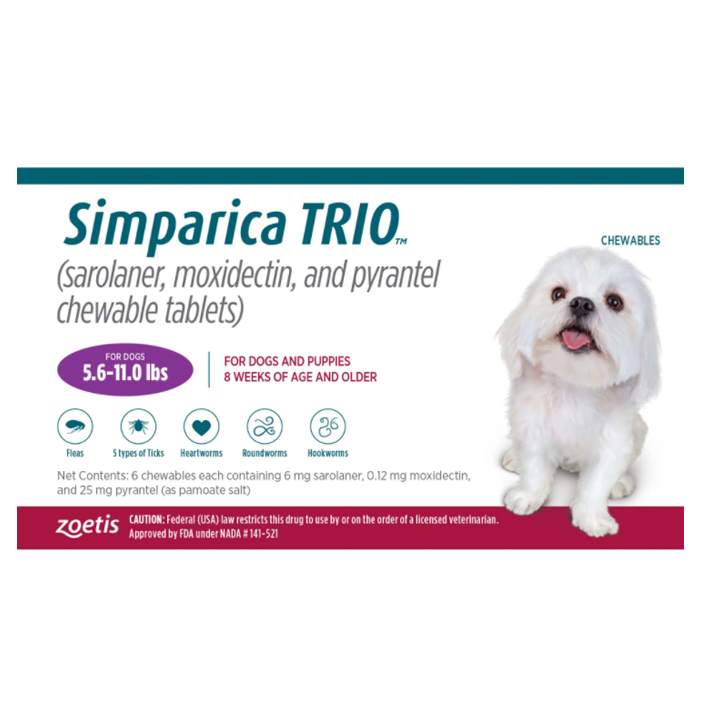 SIMPARICA TRIO ป้องกันเห็บหมัด 2.6-5กก (3เม็ด)