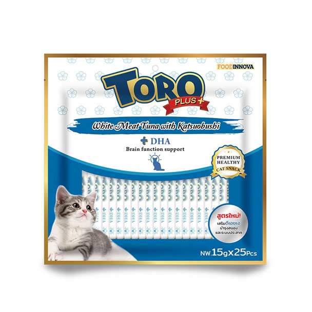 Toro Toro PLUS โทโร่ พลัส ขนมครีมแมวเลีย (15gx25 ซอง/แพ็ค) ทูน่าคัตสึโอะDHA