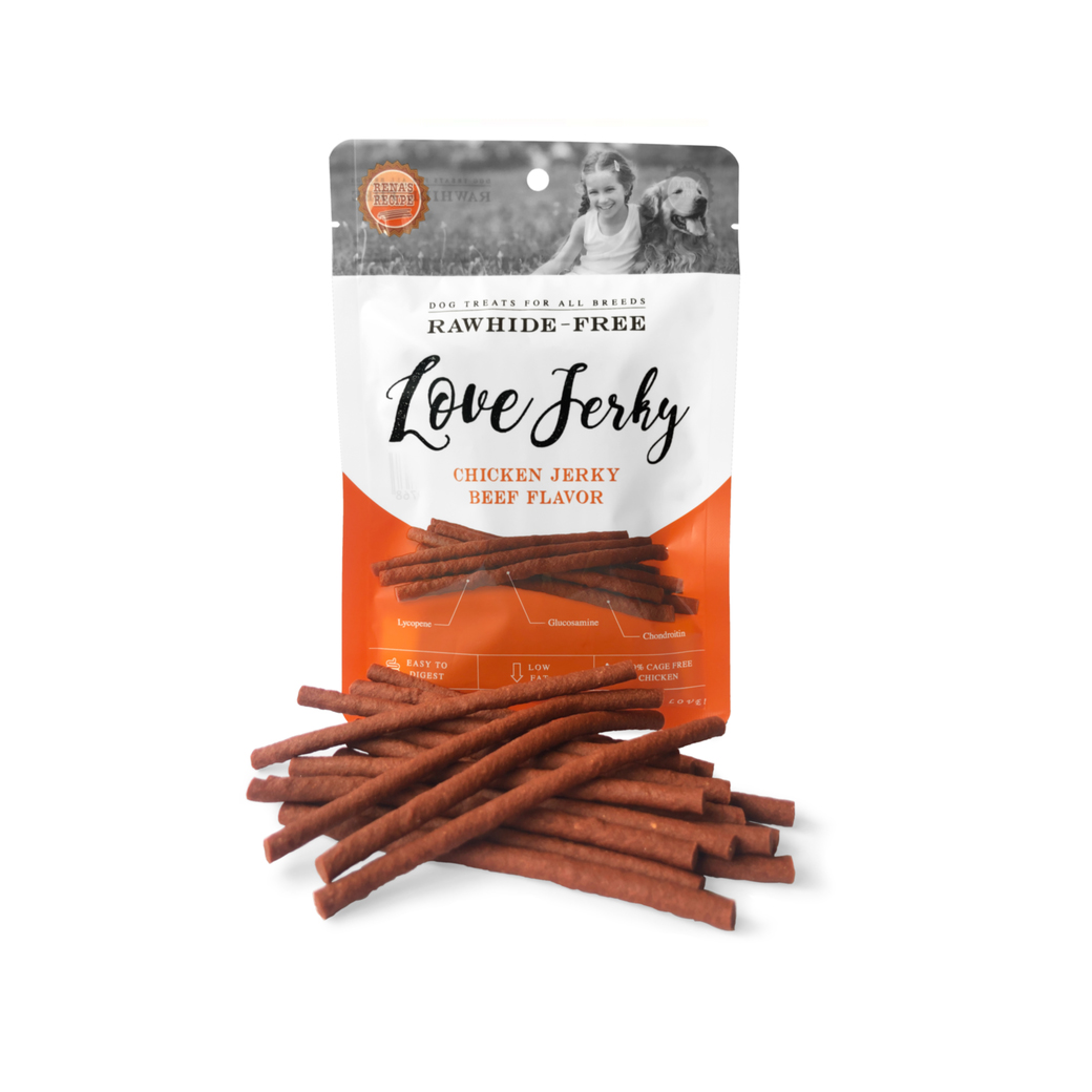 Love jerky รสเนื้อ สติ๊กนิ่มสำหรับสุนัข ขนมสุนัข  120 กรัม