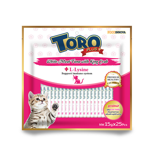 Toro Toro PLUS โทโร่ พลัส ขนมครีมแมวเลีย (15gx25 ซอง/แพ็ค) ทูน่าปูยักษ์ไลซีน